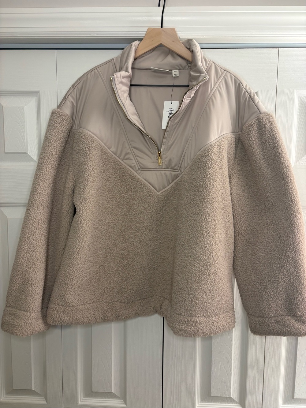 Women’s Style & Co. sherpa quarter-zip in brown neutral size XXL NWT
